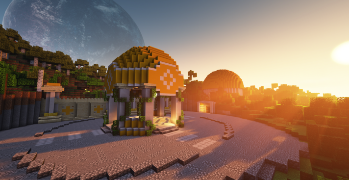 Een screenshot van een tempel gebouwd in Minecraft
